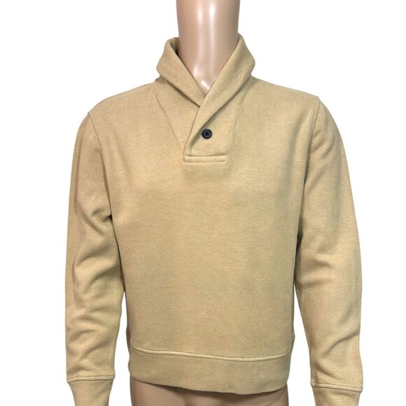 Nautica Men's Sweater Vtg Tan M  2-Button Cotton Shawl Collar Logo Long Sleeve - Picture 1 of 16
